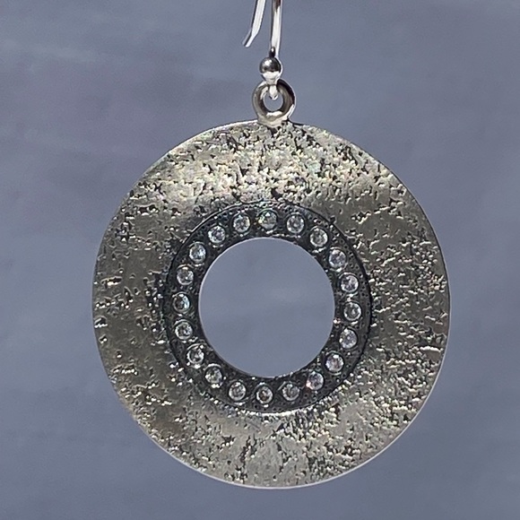 Silpada Sterling Silver CZ Circle Textured Dangle Earrings - Picture 3 of 12